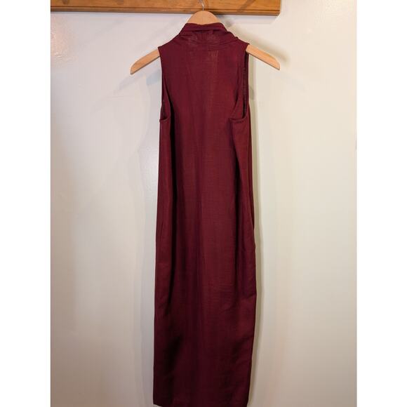 Neiman Marcus Burgundy Linen Sleeveless Maxi Dress Button Front Pockets Size 6 - Picture 4 of 10